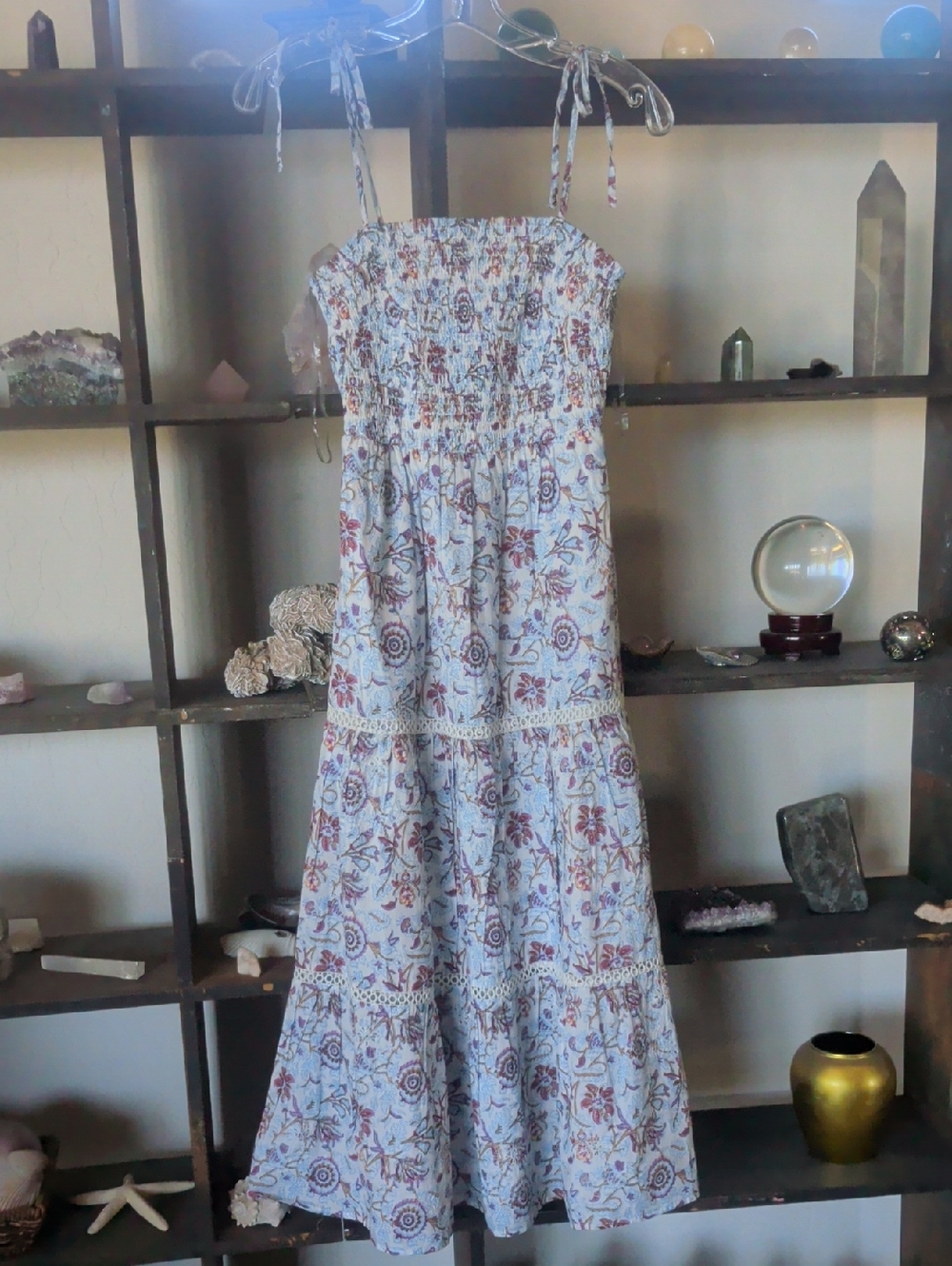 Roller Rabbit Light Blue Floral Tie-Shoulder Maxi Dress